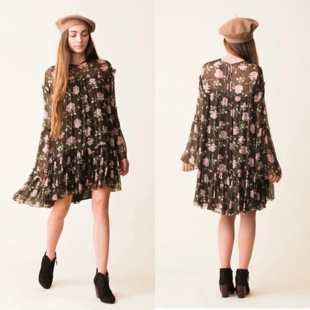 New Ulla‎ Johnson Black Dahlia Floral Silk Mini Dress Size 4